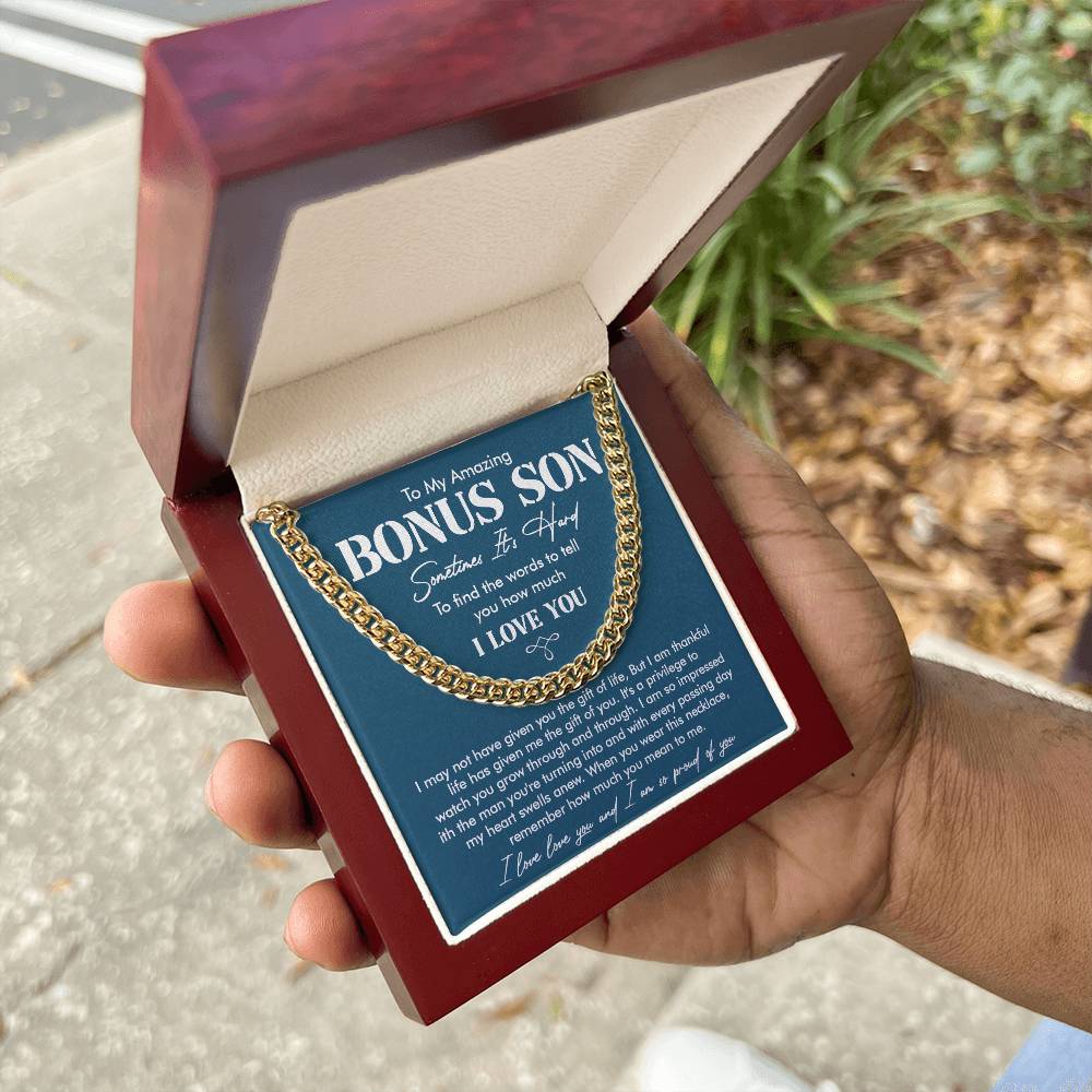 To My Amazing Bonus Son - Unique Love and Support - Custom Necklace Cuban Link Chain