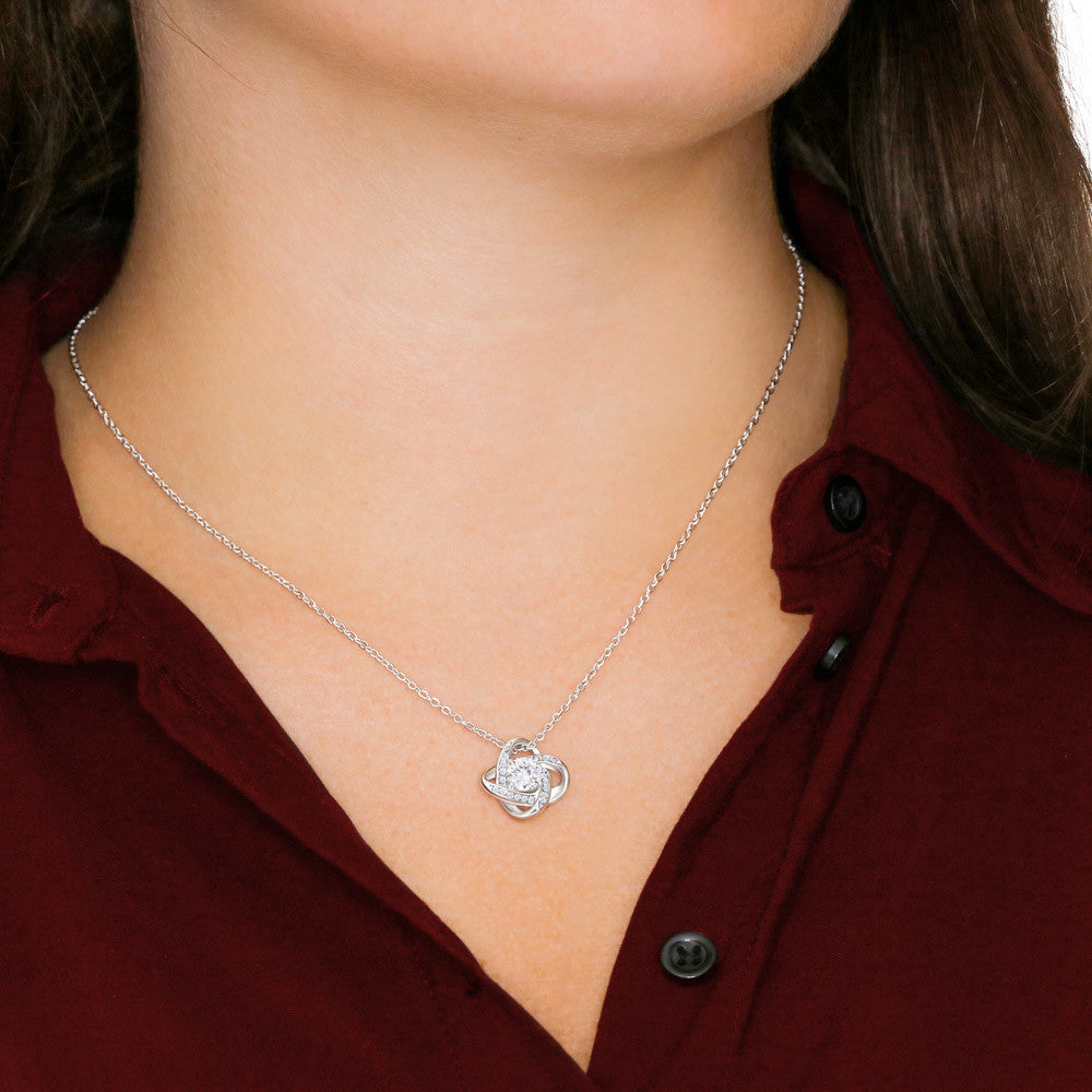 Heartfelt Gift for Daughter - Meaningful Love Message Card Love Knot Necklace.
