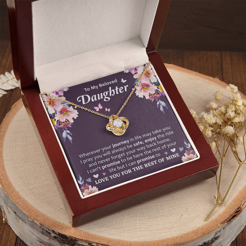 Heartfelt Gift for Daughter - Meaningful Love Message Card Love Knot Necklace.