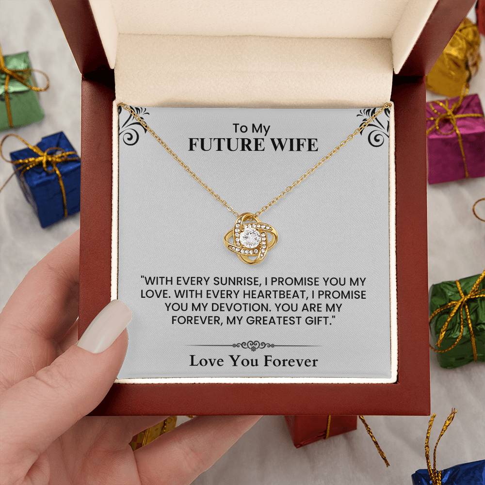 To My Future Wife Gift - Romantic Message Card for Fiancée, Love You Forever Keepsake Love Knot Necklace.