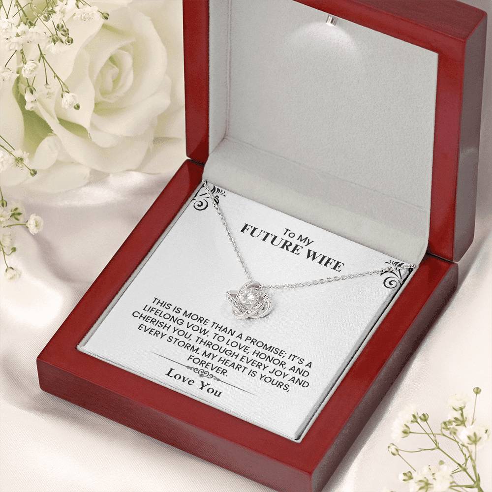 Meaningful Gift for Fiancée - To My Future Wife Love Note Love Knot Necklace