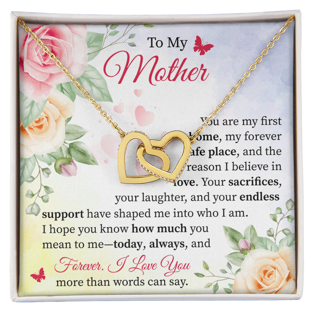 Gift for Mom from Daughter or Son - Expressing Love & Thanks Interlocking Hearts necklace