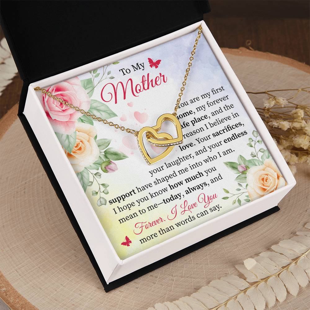 Gift for Mom from Daughter or Son - Expressing Love & Thanks Interlocking Hearts necklace