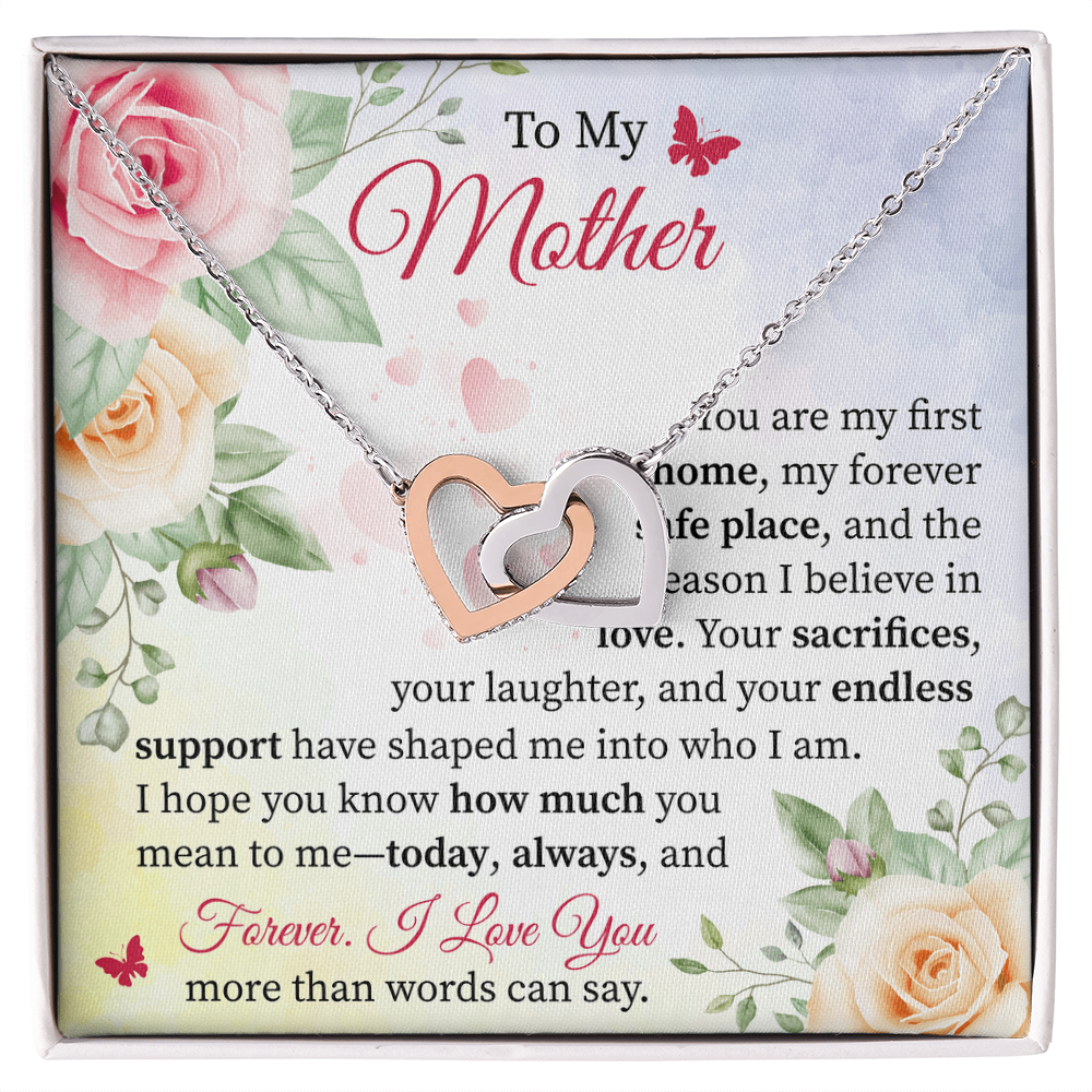 Gift for Mom from Daughter or Son - Expressing Love & Thanks Interlocking Hearts necklace