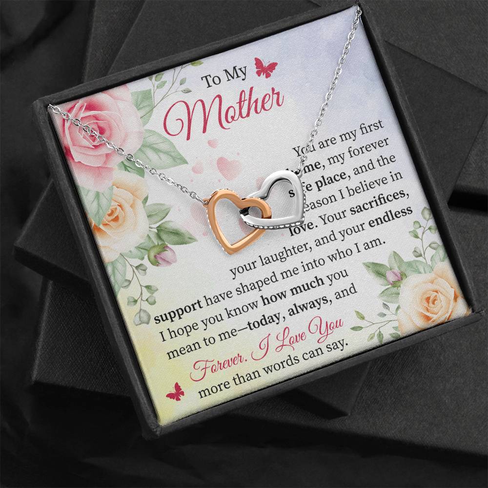 Gift for Mom from Daughter or Son - Expressing Love & Thanks Interlocking Hearts necklace