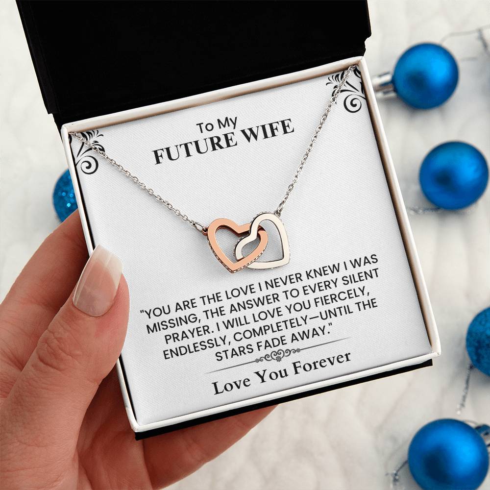 Romantic Anniversary Gift for Her - Future Wife Love Letter Interlocking Hearts necklace