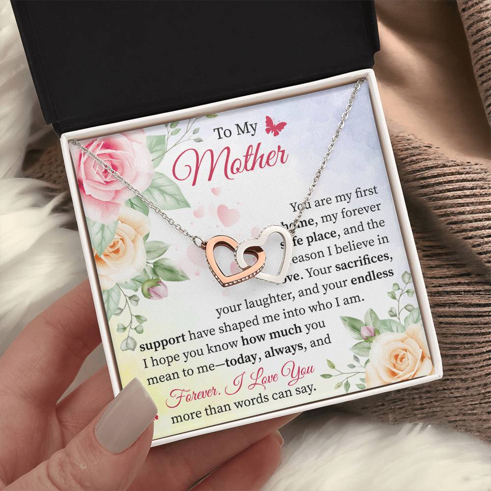 Gift for Mom from Daughter or Son - Expressing Love & Thanks Interlocking Hearts necklace