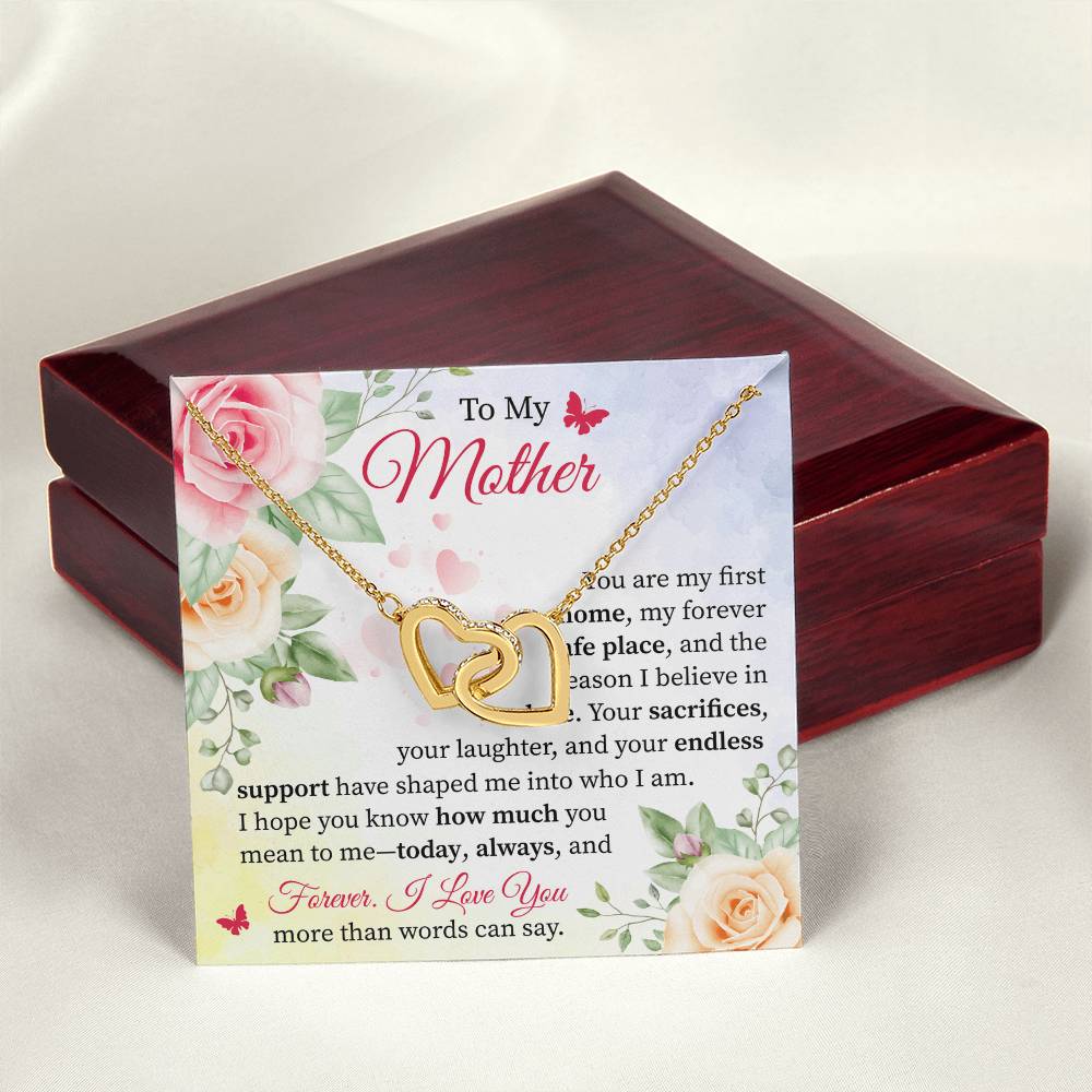 Gift for Mom from Daughter or Son - Expressing Love & Thanks Interlocking Hearts necklace