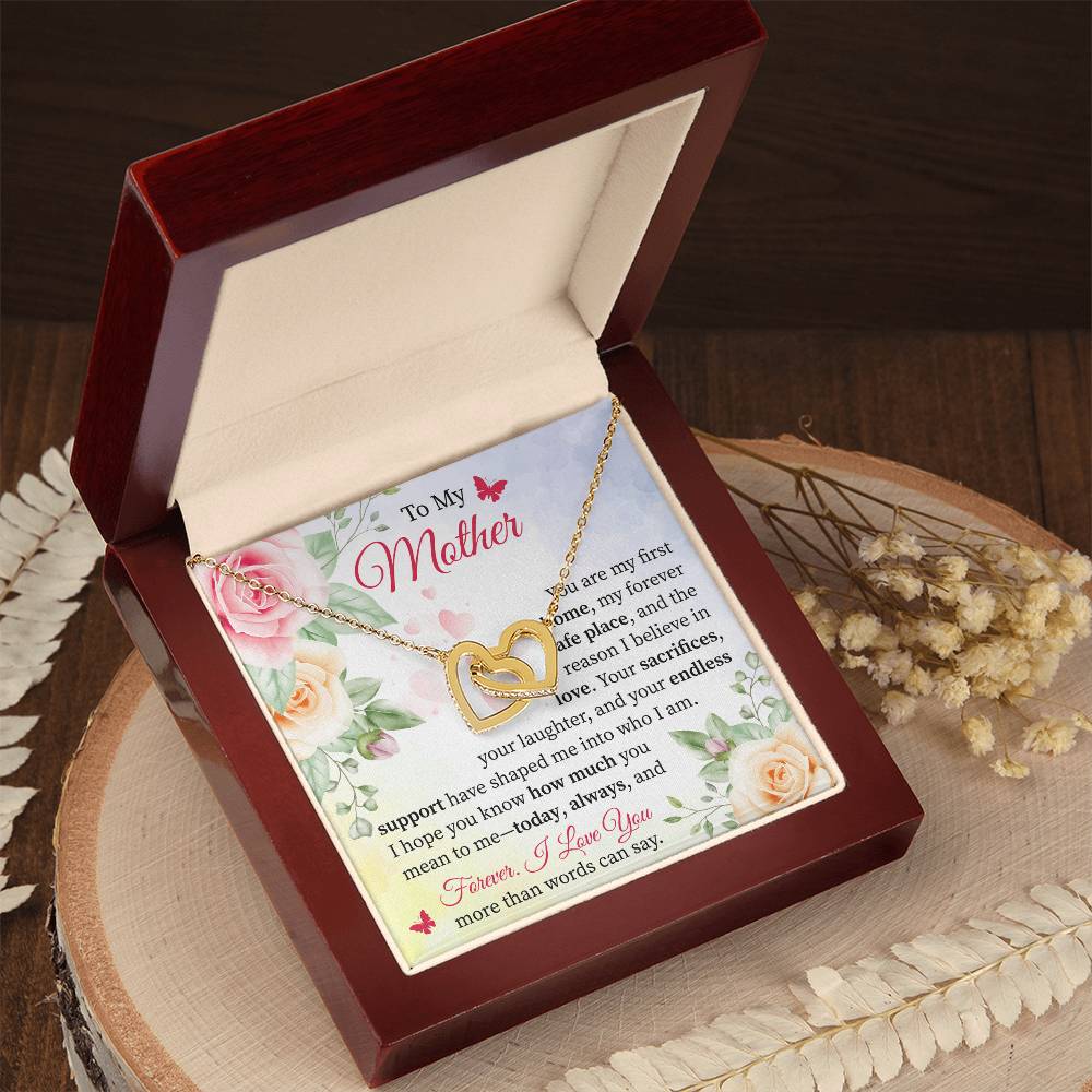 Gift for Mom from Daughter or Son - Expressing Love & Thanks Interlocking Hearts necklace