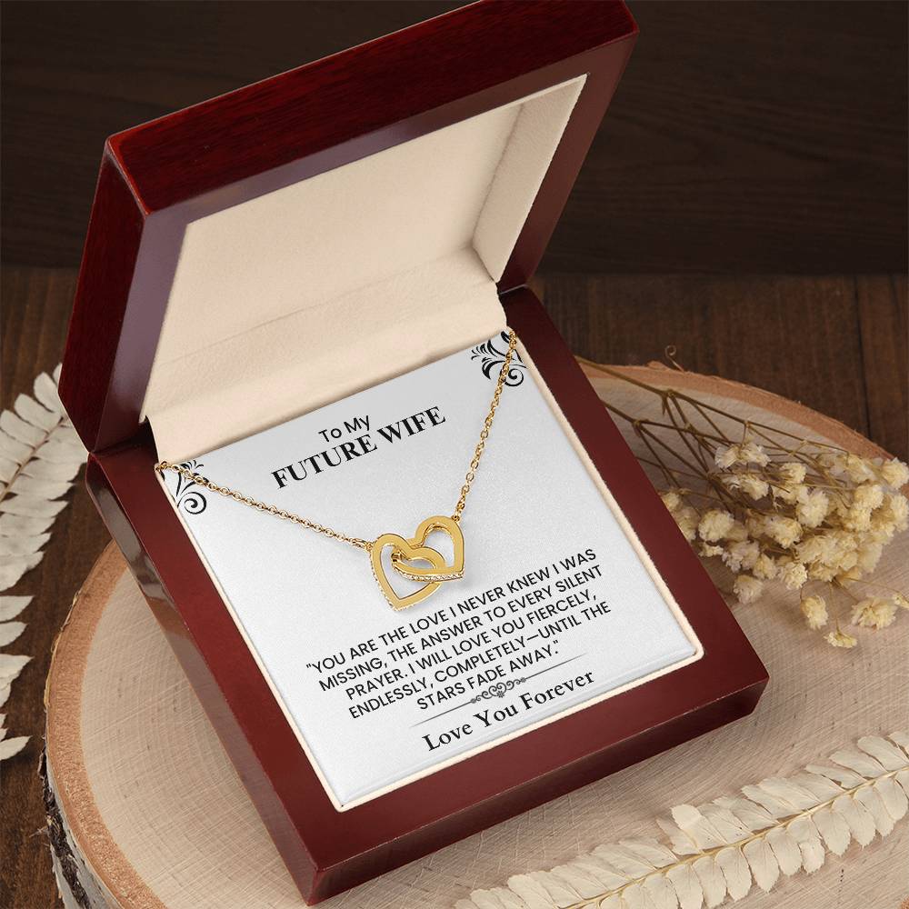 Romantic Anniversary Gift for Her - Future Wife Love Letter Interlocking Hearts necklace