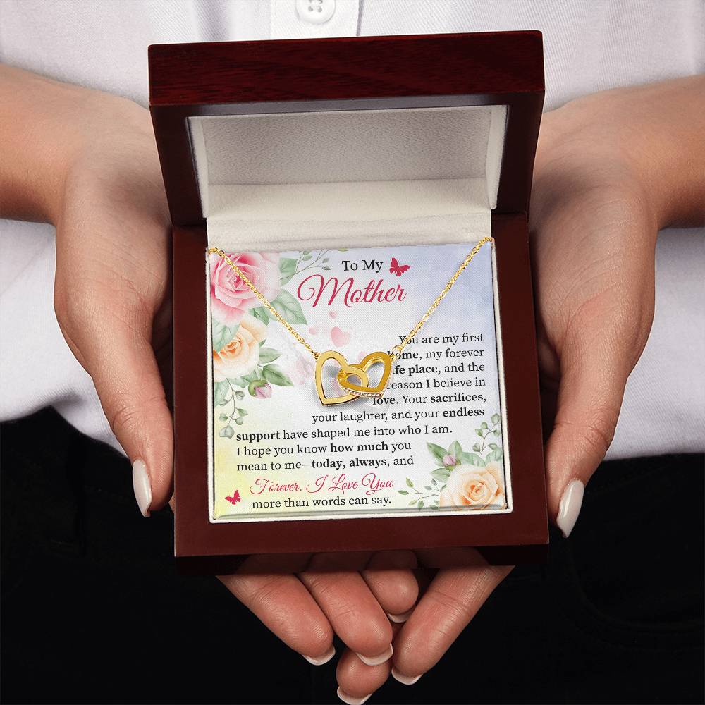 Gift for Mom from Daughter or Son - Expressing Love & Thanks Interlocking Hearts necklace
