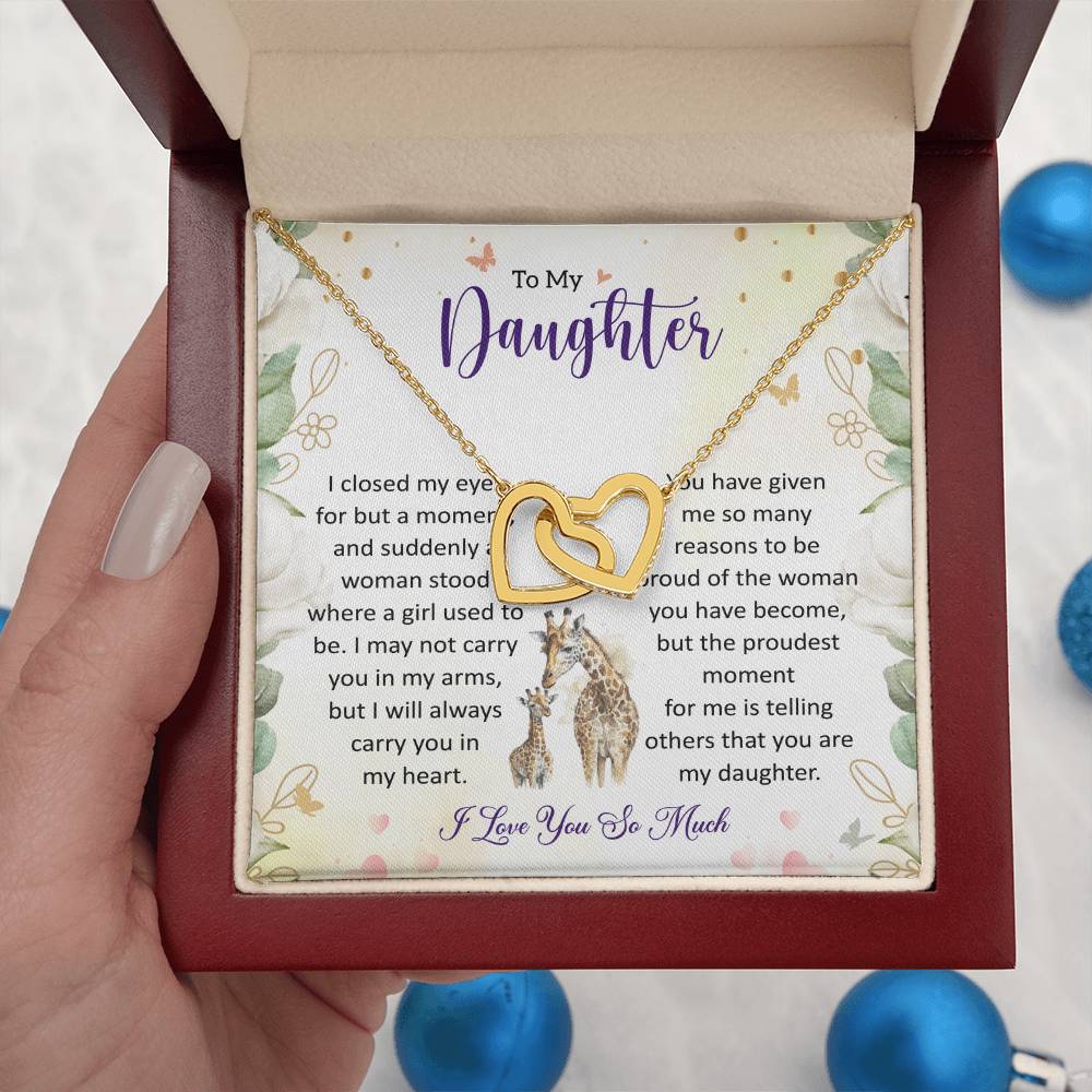 Daughter Gift from Mom or Dad - A Message of Love & Pride Interlocking Hearts necklace