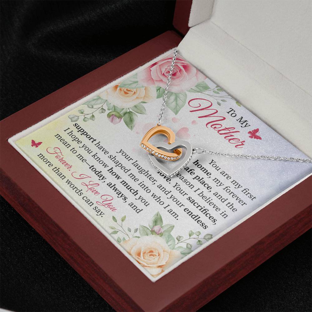 Gift for Mom from Daughter or Son - Expressing Love & Thanks Interlocking Hearts necklace