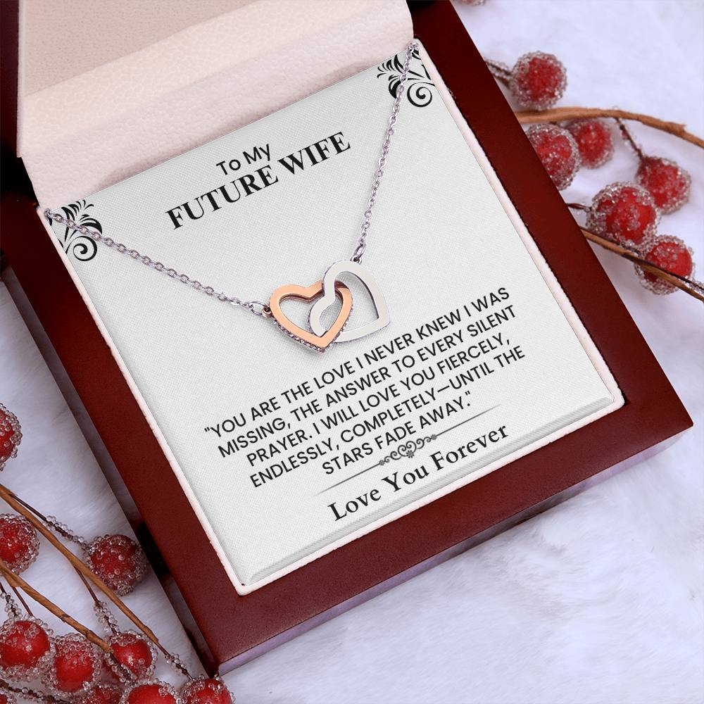 Romantic Anniversary Gift for Her - Future Wife Love Letter Interlocking Hearts necklace