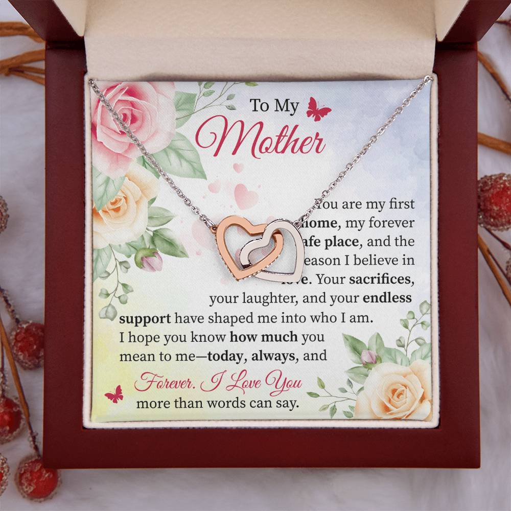 Gift for Mom from Daughter or Son - Expressing Love & Thanks Interlocking Hearts necklace