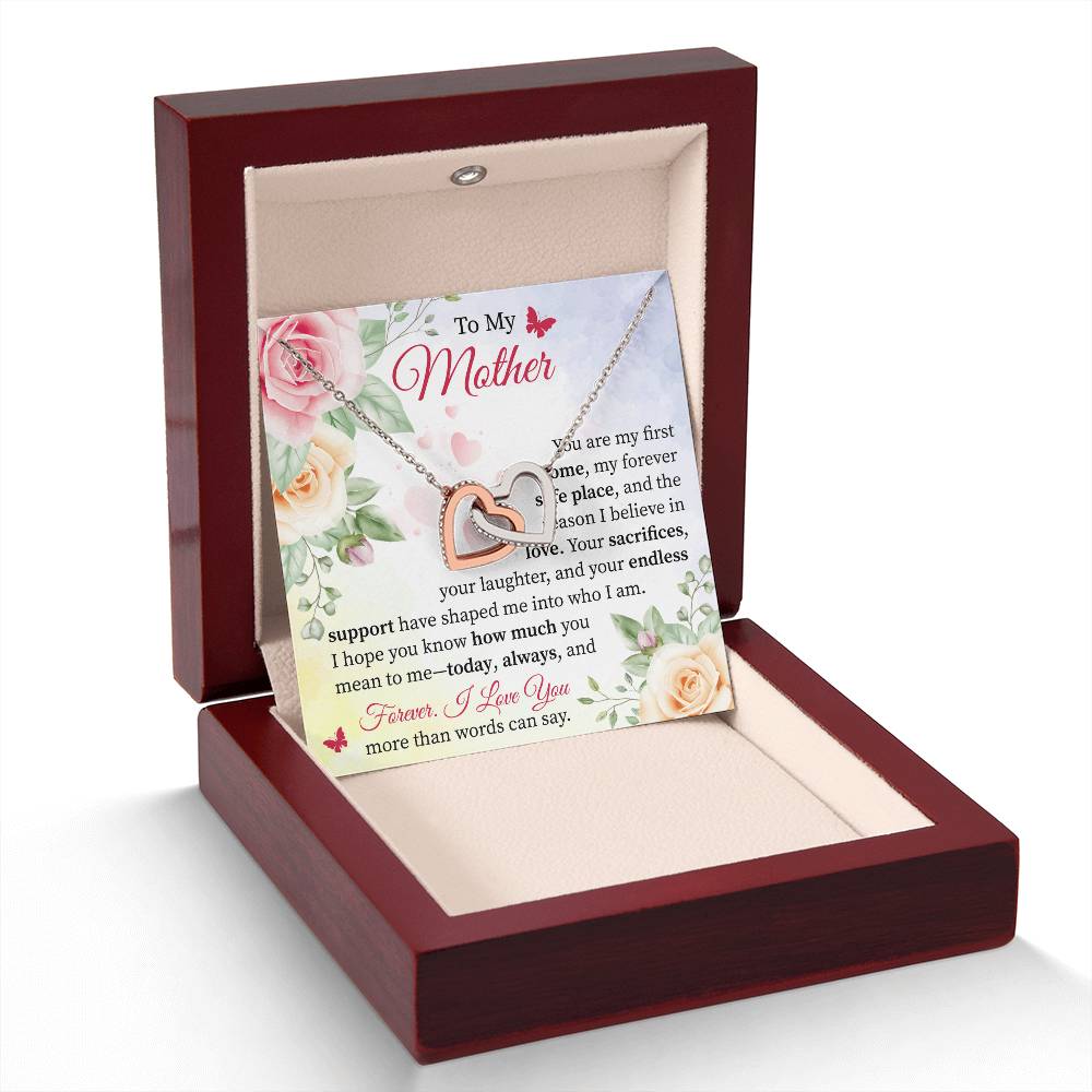 Gift for Mom from Daughter or Son - Expressing Love & Thanks Interlocking Hearts necklace
