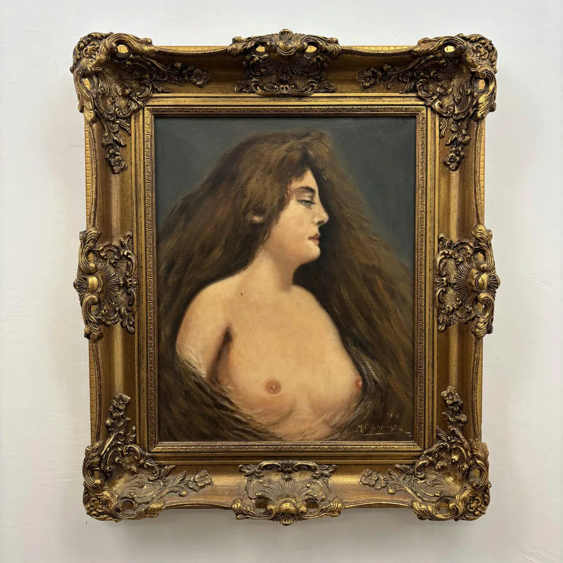 Antique Portrait Oil Painting "Young Woman" Traditional Artwork