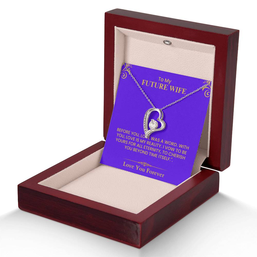 To My Future Wife Gift - Romantic Love Message Card with Gold Lettering for Fiancée- Forever Love Necklace
