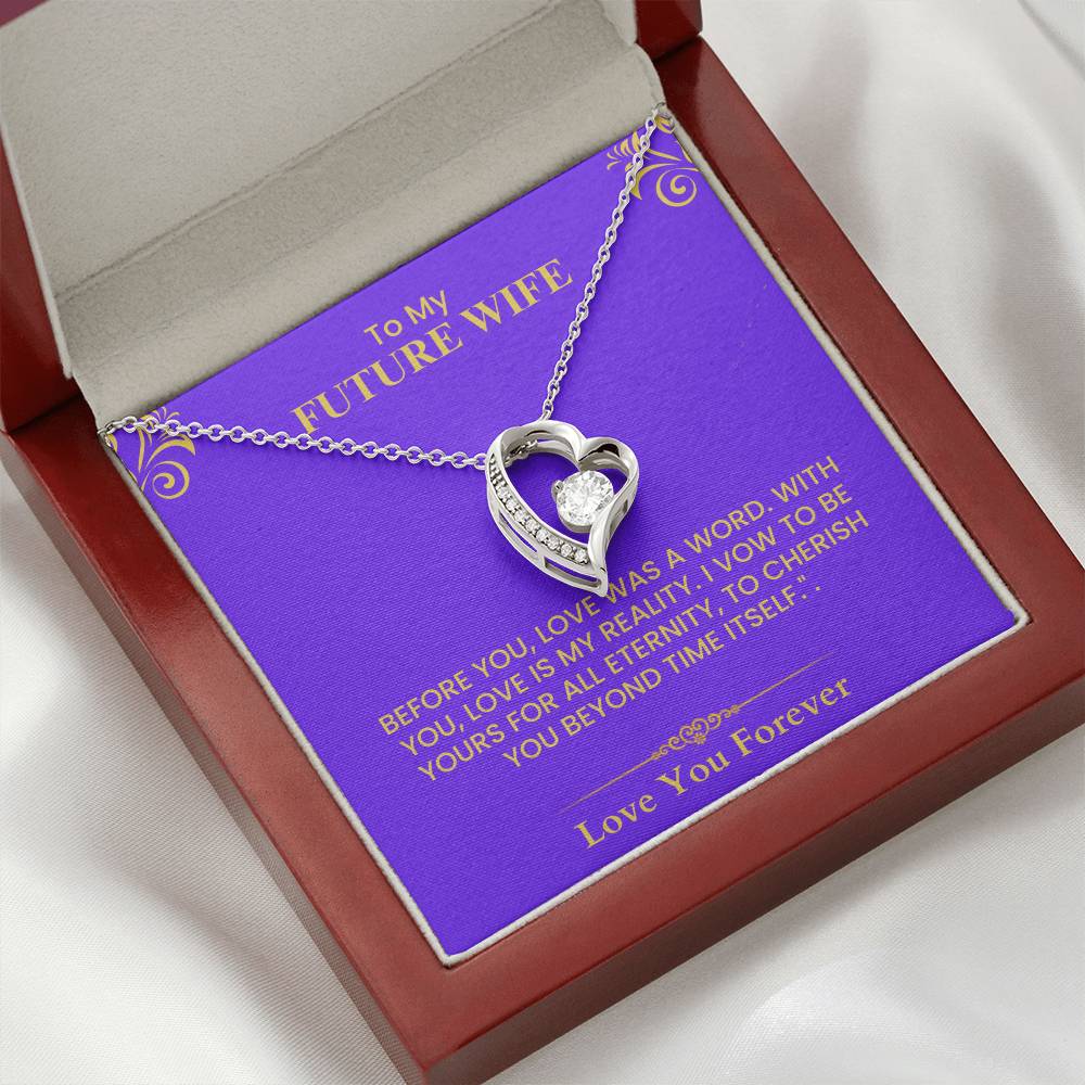 To My Future Wife Gift - Romantic Love Message Card with Gold Lettering for Fiancée- Forever Love Necklace