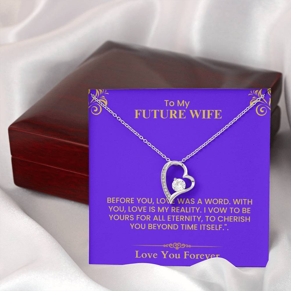 To My Future Wife Gift - Romantic Love Message Card with Gold Lettering for Fiancée- Forever Love Necklace