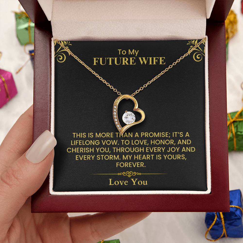 To My Future Wife Gift - Romantic Love Message Card for Fiancée, Elegant Gold Design Forever Love Necklace