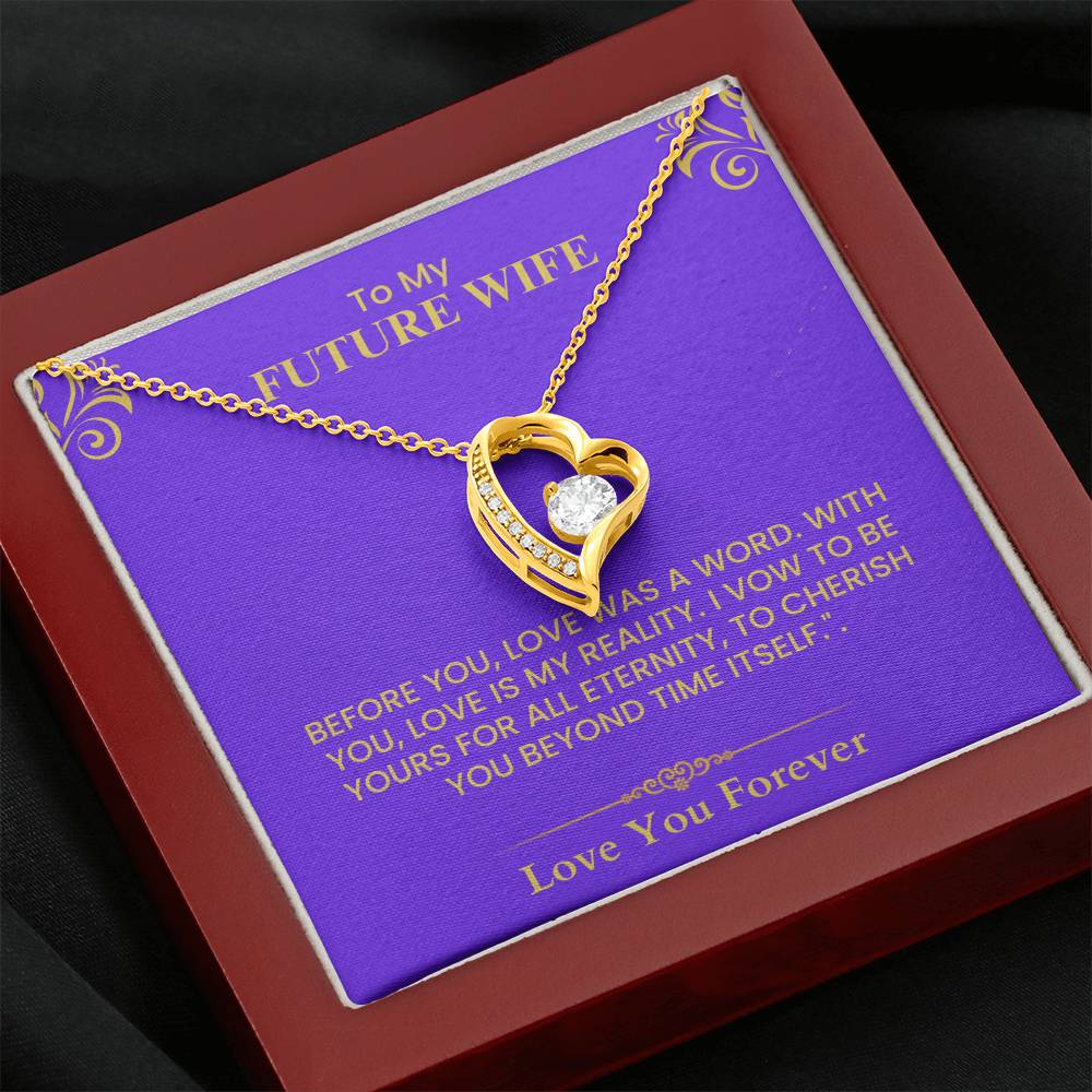 To My Future Wife Gift - Romantic Love Message Card with Gold Lettering for Fiancée- Forever Love Necklace