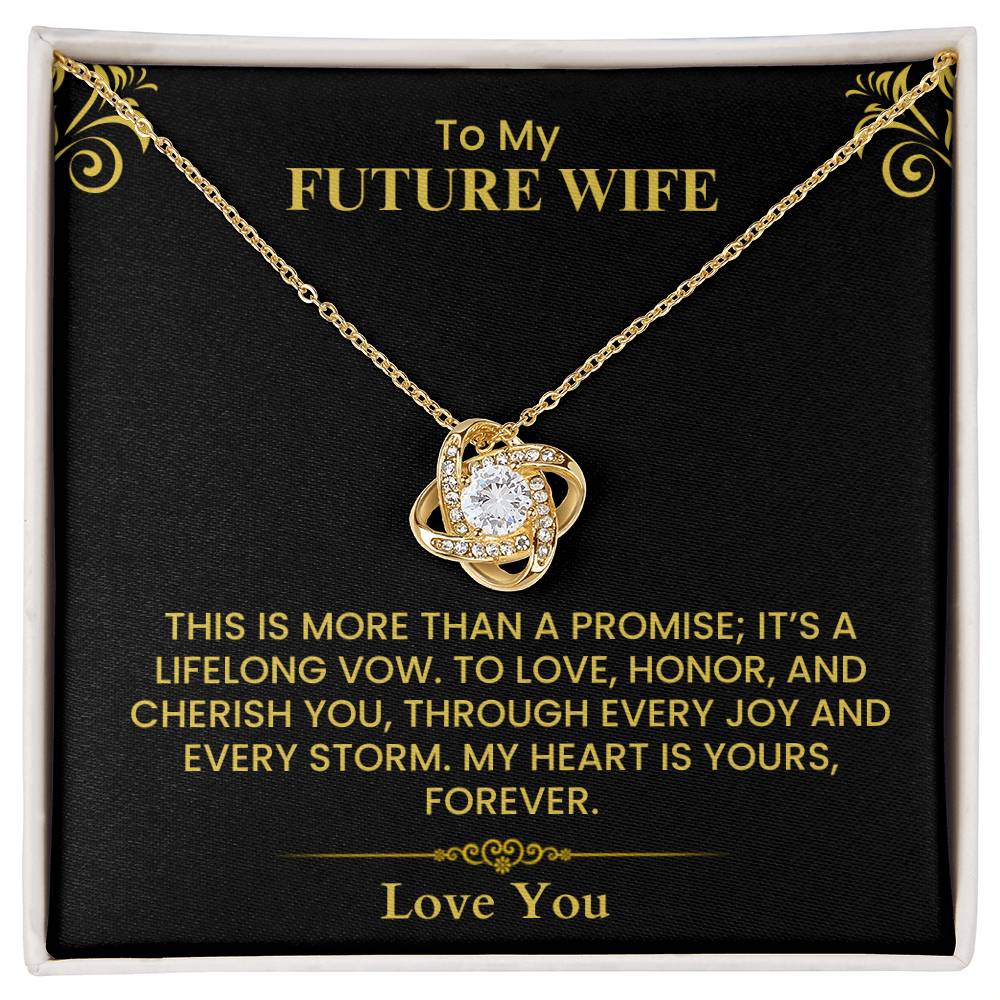 To My Future Wife Gift - Romantic Love Message Card for Fiancée, Elegant Gold Design Love Knot Necklace