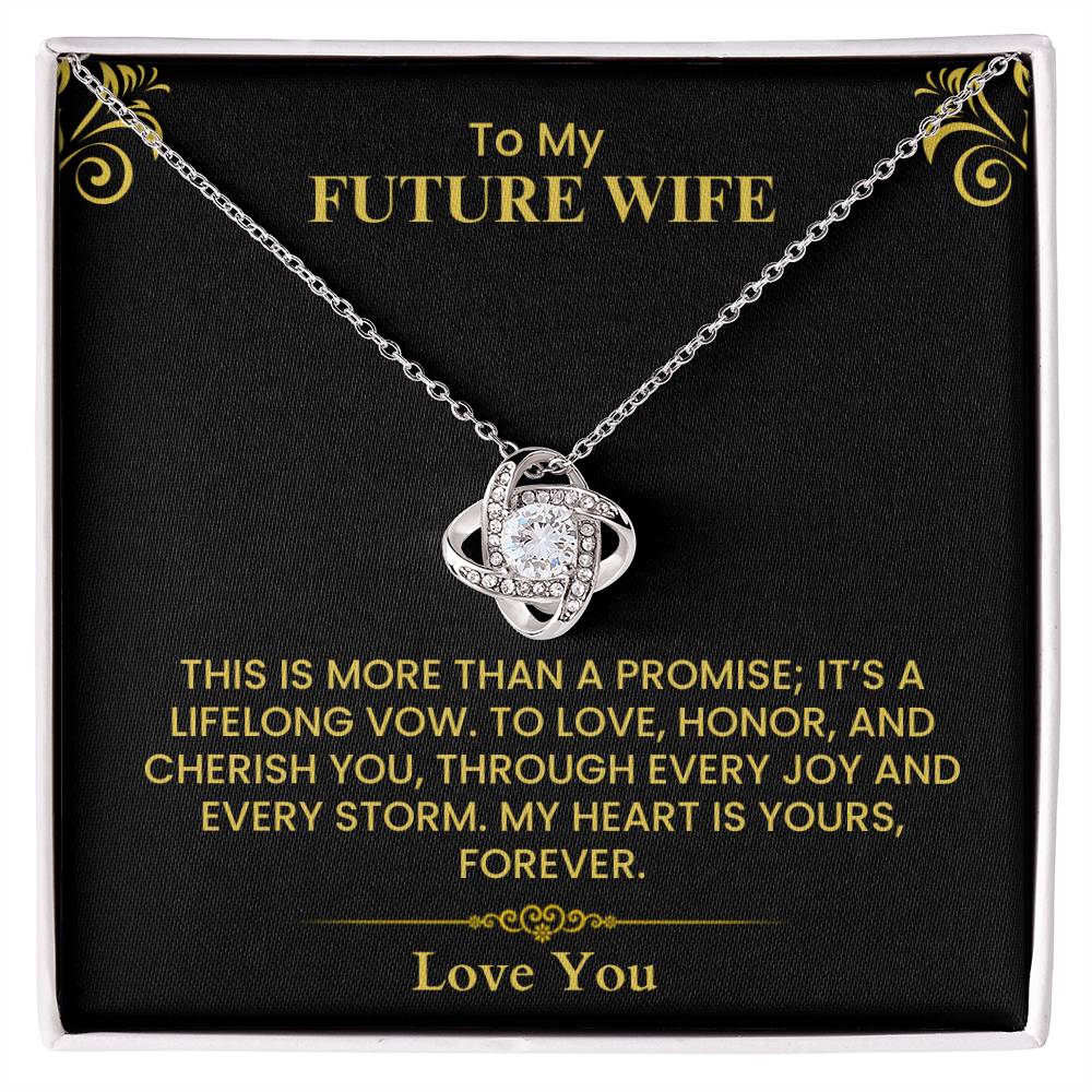To My Future Wife Gift - Romantic Love Message Card for Fiancée, Elegant Gold Design Love Knot Necklace