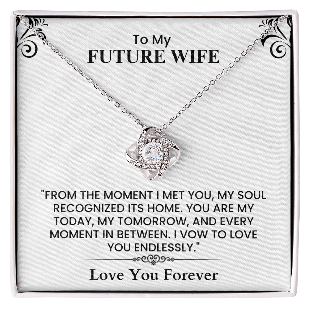 To My Future Wife Gift - Romantic Love Message Card for Fiancée, Wedding Proposal Gift Love Knot Necklace