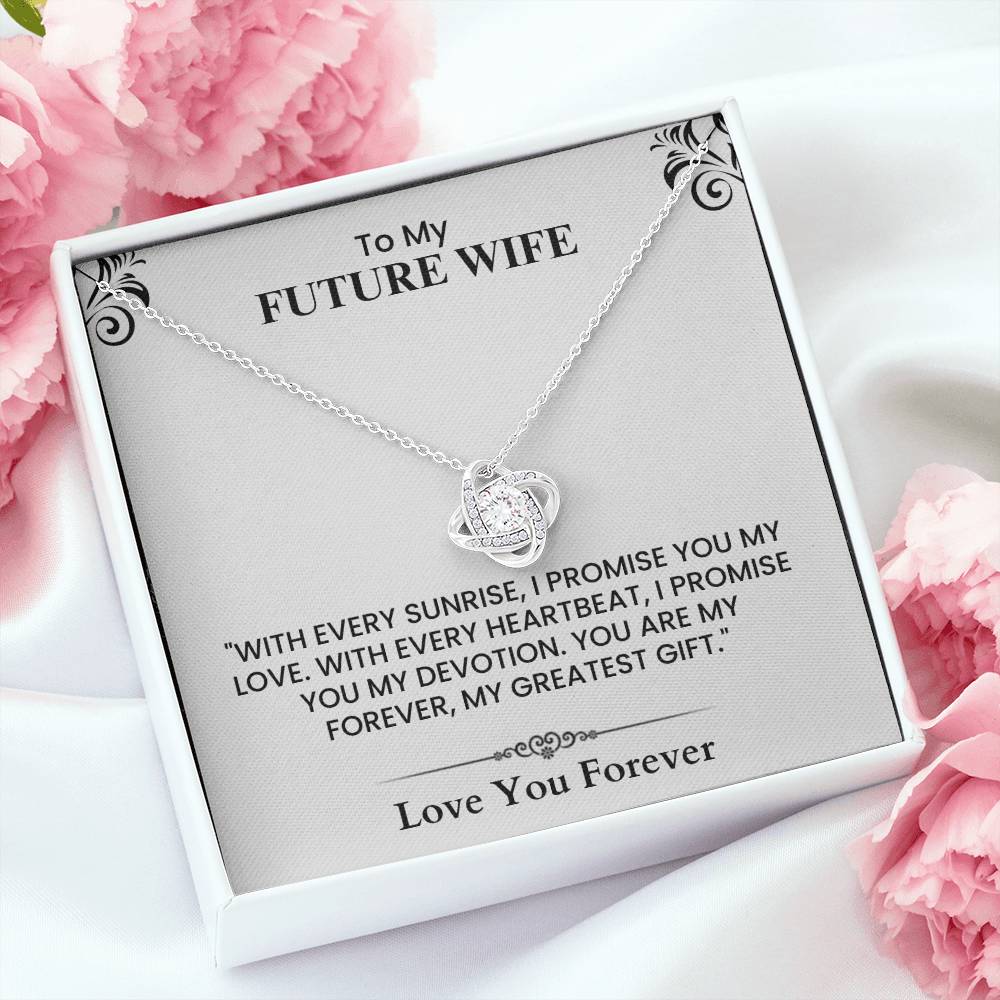 To My Future Wife Gift - Romantic Message Card for Fiancée, Love You Forever Keepsake Love Knot Necklace.