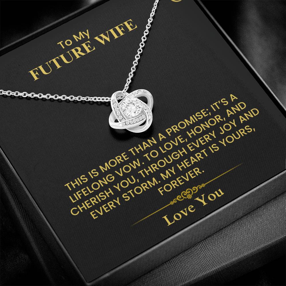 To My Future Wife Gift - Romantic Love Message Card for Fiancée, Elegant Gold Design Love Knot Necklace