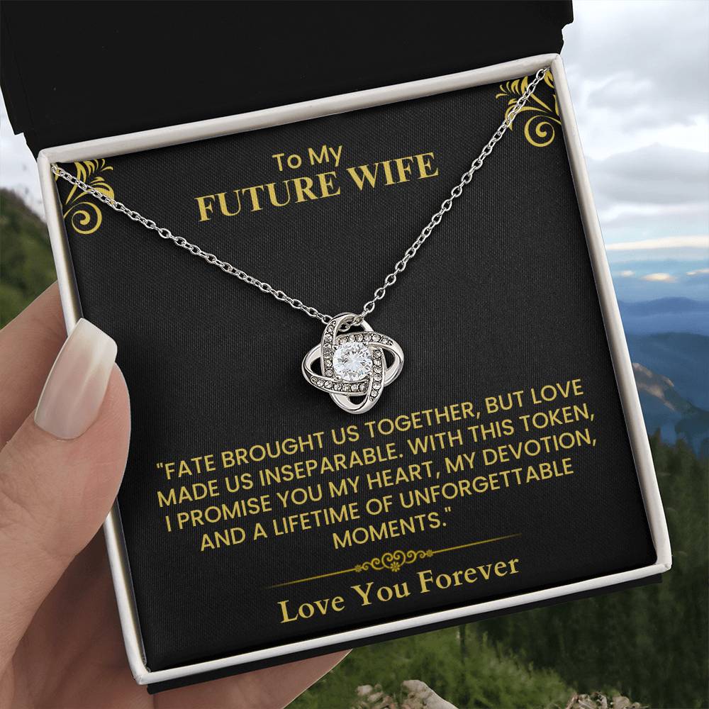 To My Future Wife Gift - Romantic Love Message Card for Fiancée, Wedding Keepsake Love Knot Necklace