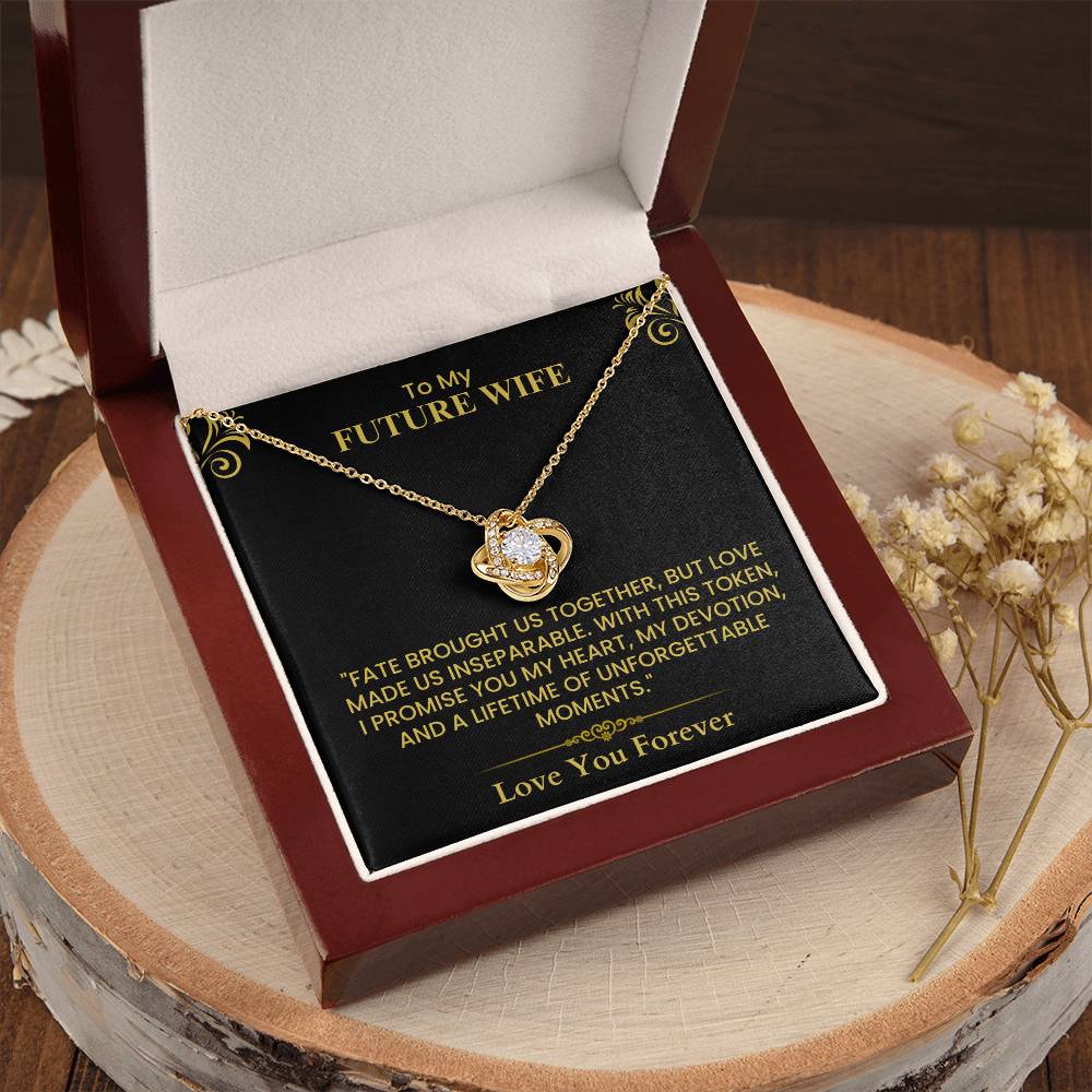 To My Future Wife Gift - Romantic Love Message Card for Fiancée, Wedding Keepsake Love Knot Necklace