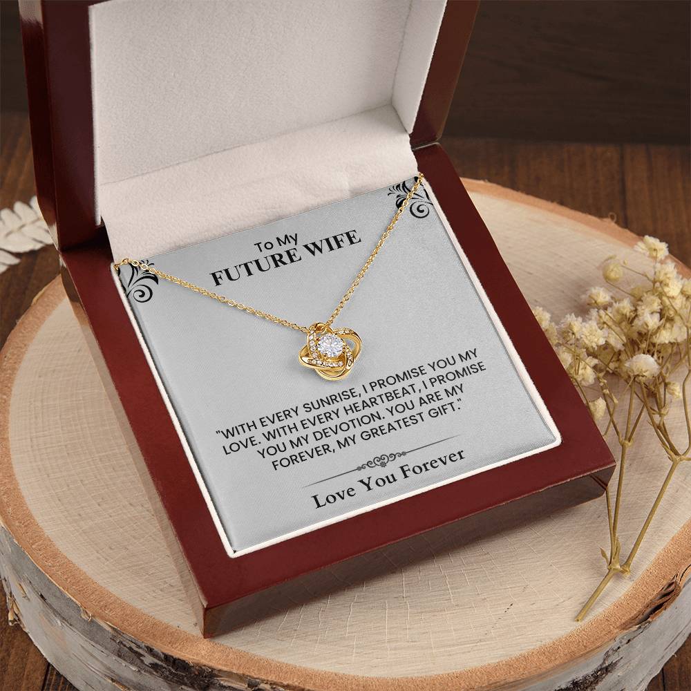 To My Future Wife Gift - Romantic Message Card for Fiancée, Love You Forever Keepsake Love Knot Necklace.