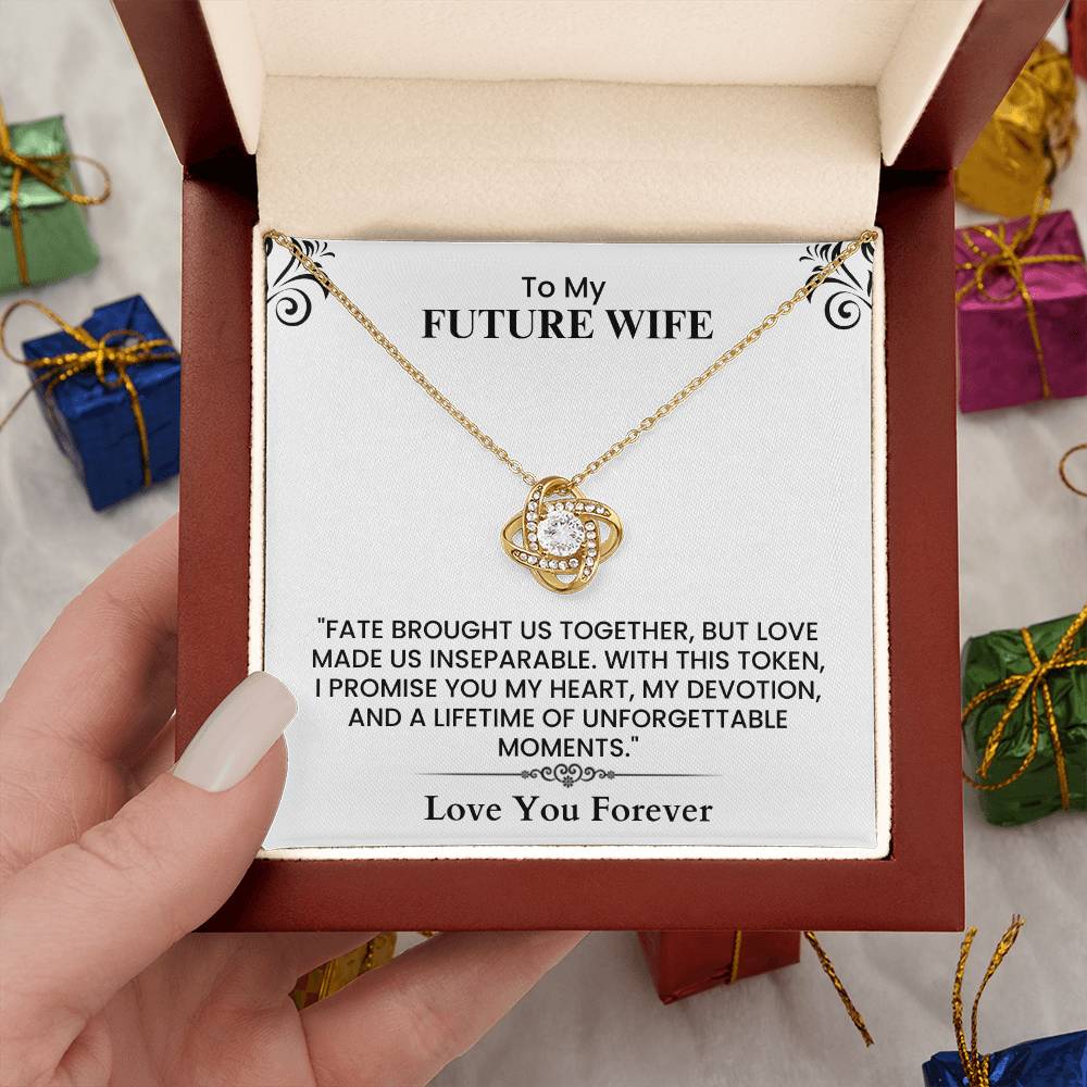 To My Future Wife Gift - Romantic Love Message Card for Fiancée, Wedding Keepsake Love Knot Necklace.