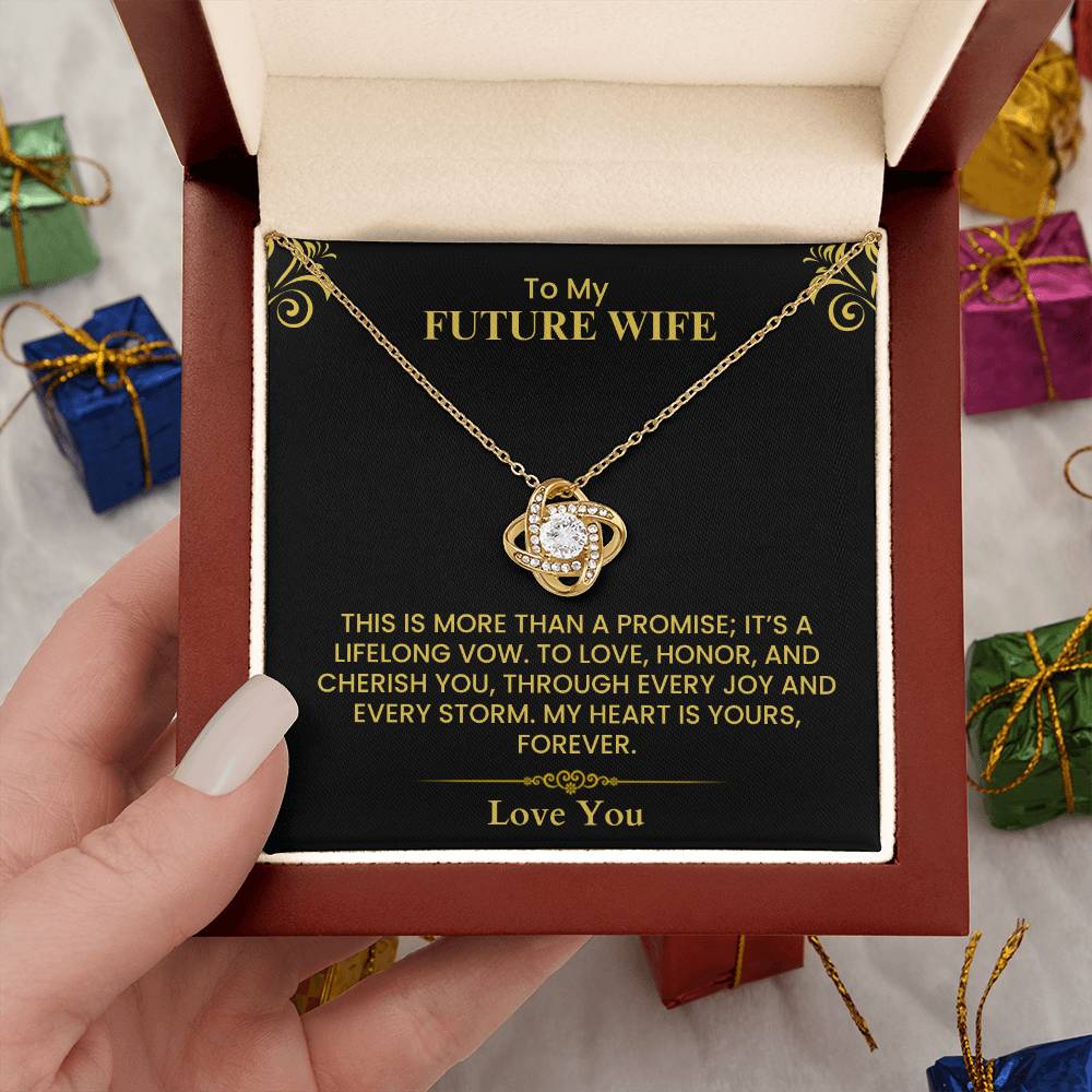 To My Future Wife Gift - Romantic Love Message Card for Fiancée, Elegant Gold Design Love Knot Necklace