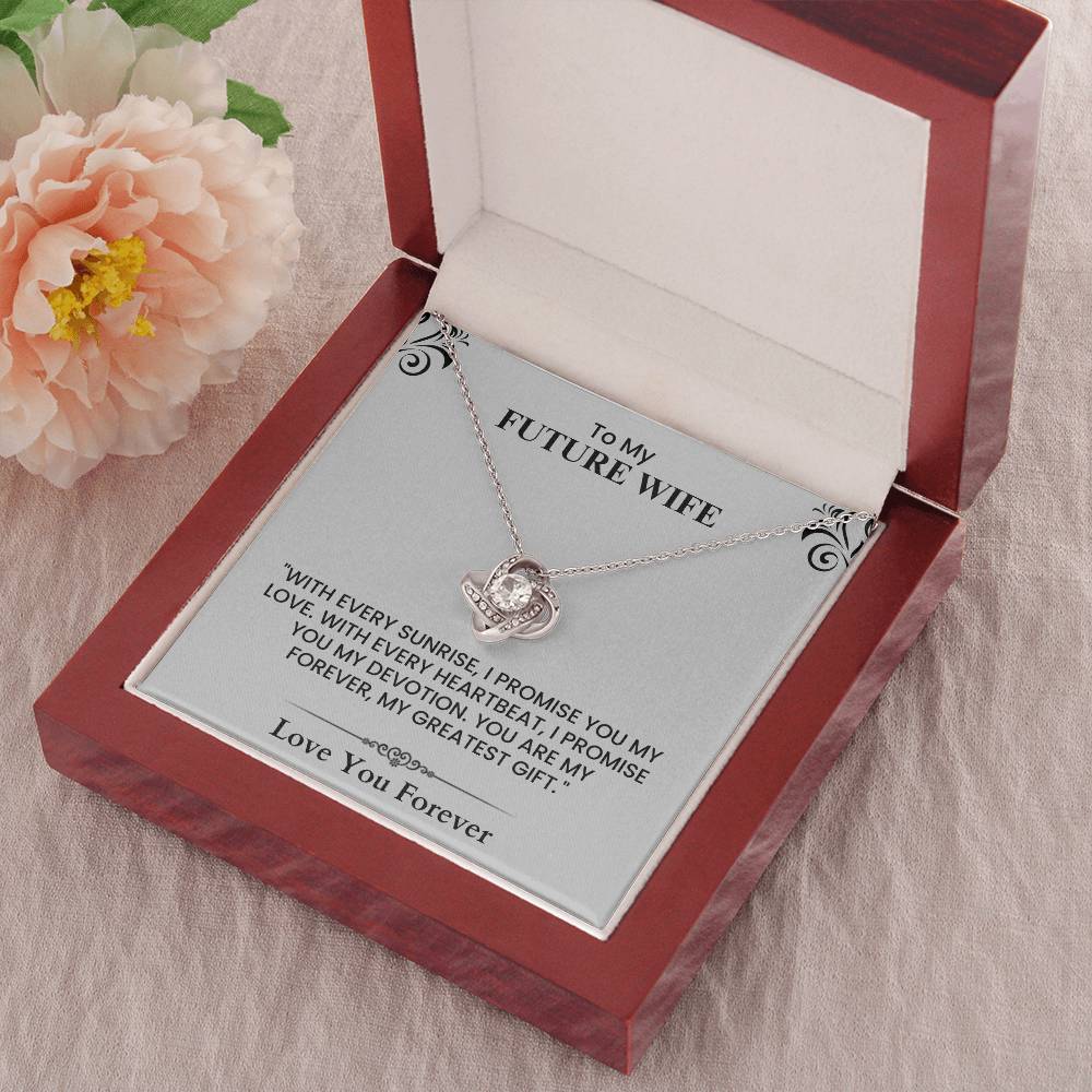 To My Future Wife Gift - Romantic Message Card for Fiancée, Love You Forever Keepsake Love Knot Necklace.
