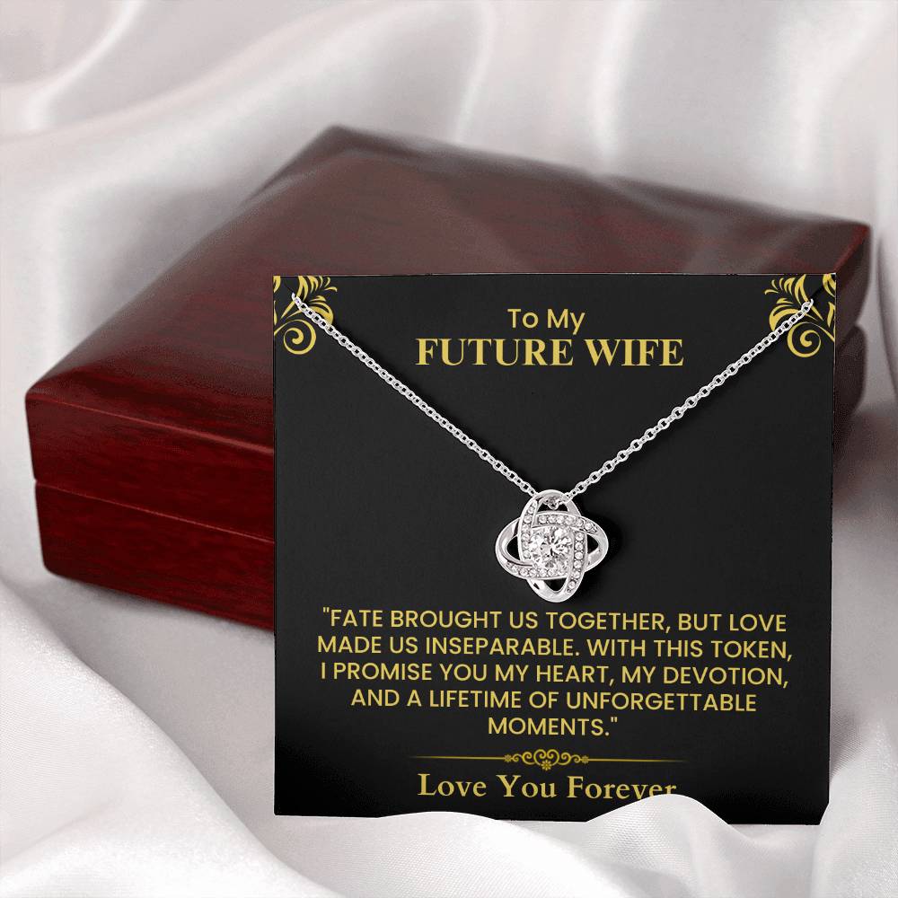 To My Future Wife Gift - Romantic Love Message Card for Fiancée, Wedding Keepsake Love Knot Necklace