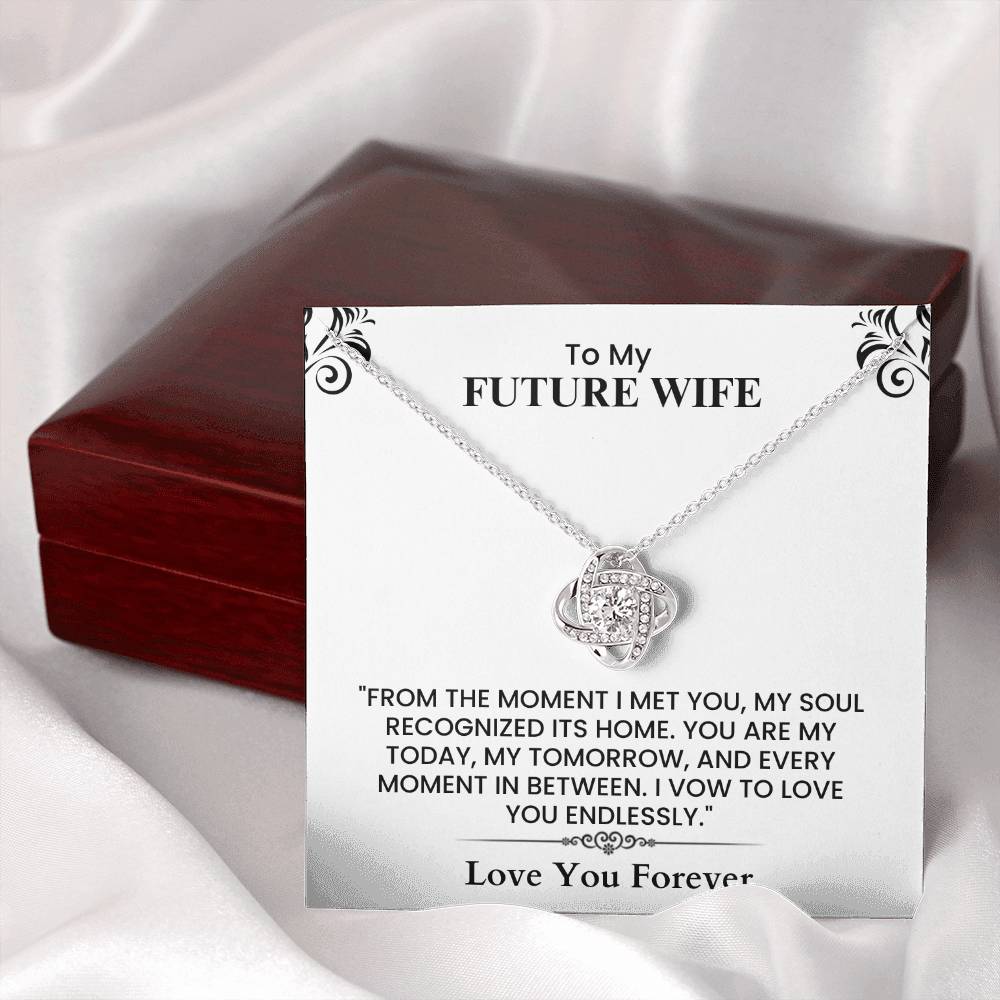 To My Future Wife Gift - Romantic Love Message Card for Fiancée, Wedding Proposal Gift Love Knot Necklace