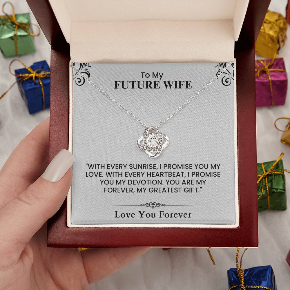 To My Future Wife Gift - Romantic Message Card for Fiancée, Love You Forever Keepsake Love Knot Necklace.