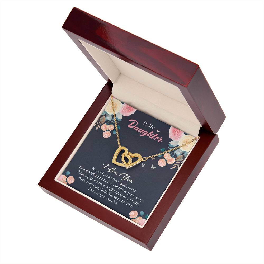 To My Daughter - Encouraging Words to Guide You, A Reminder of My Unconditional Love Interlocking Hearts necklace
