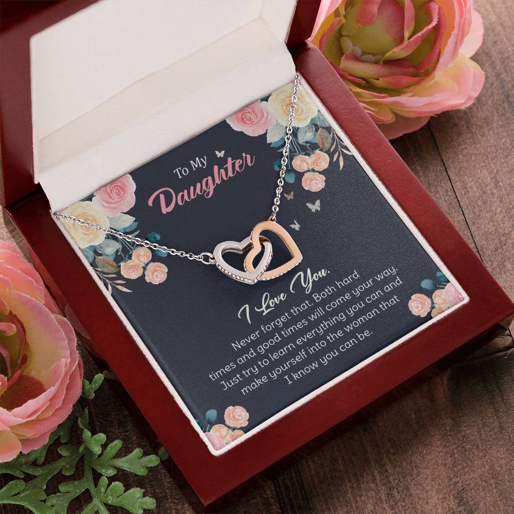 To My Daughter - Encouraging Words to Guide You, A Reminder of My Unconditional Love Interlocking Hearts necklace