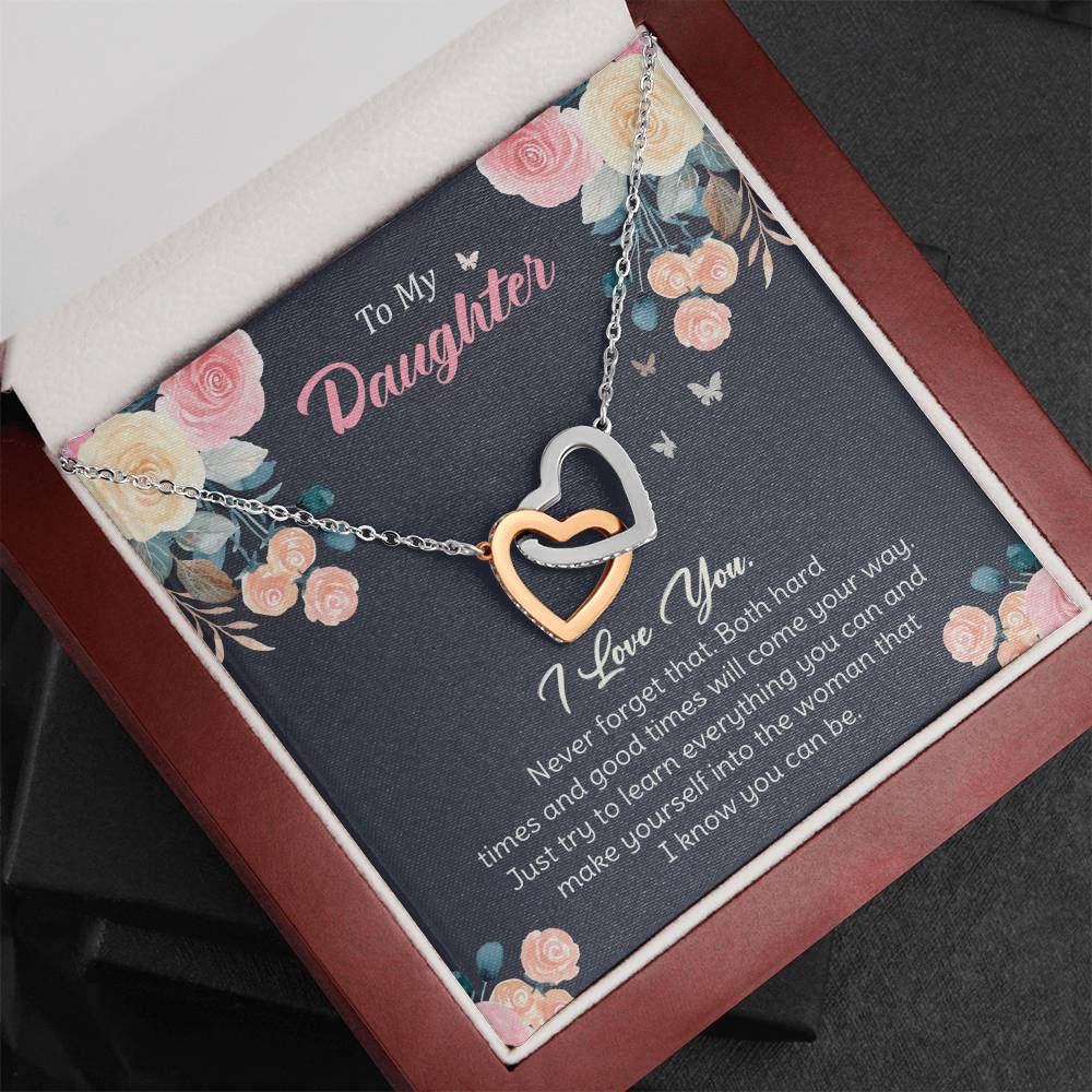 To My Daughter - Encouraging Words to Guide You, A Reminder of My Unconditional Love Interlocking Hearts necklace