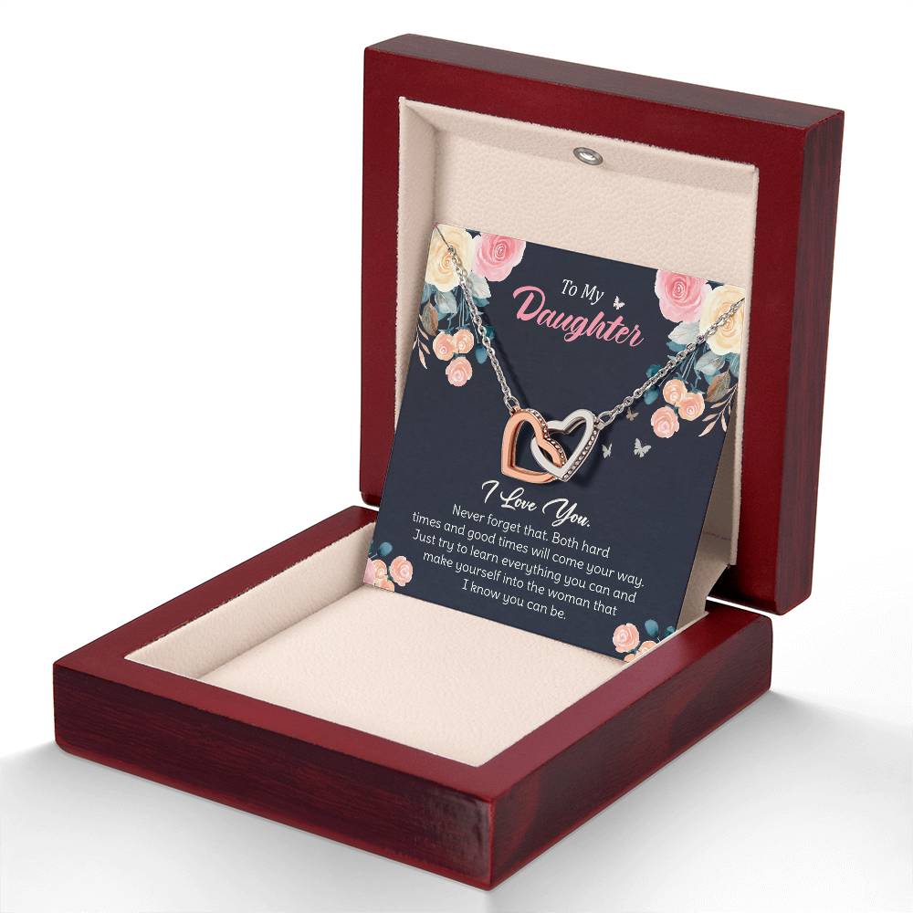 To My Daughter - Encouraging Words to Guide You, A Reminder of My Unconditional Love Interlocking Hearts necklace