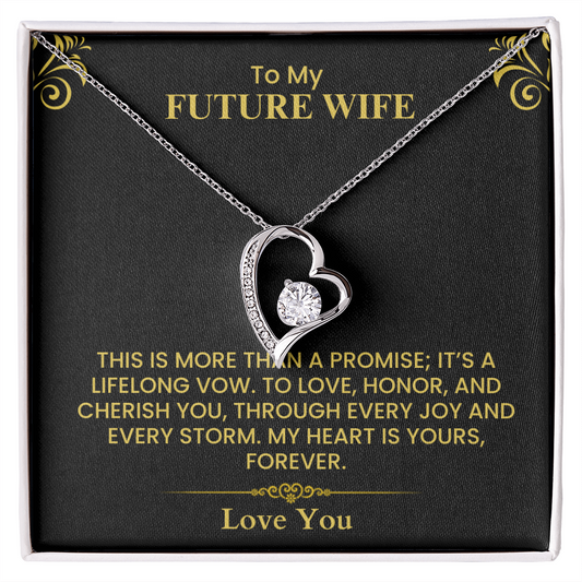To My Future Wife Gift - Romantic Love Message Card for Fiancée, Elegant Gold Design Forever Love Necklace