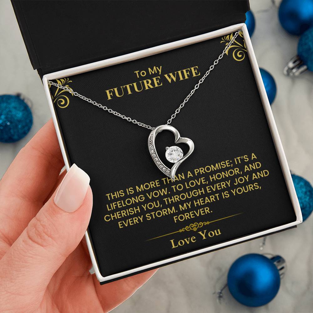 To My Future Wife Gift - Romantic Love Message Card for Fiancée, Elegant Gold Design Forever Love Necklace