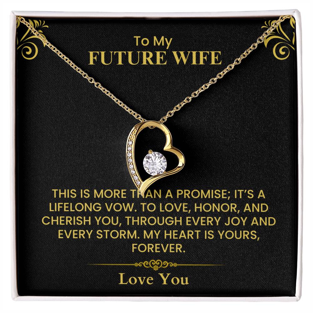 To My Future Wife Gift - Romantic Love Message Card for Fiancée, Elegant Gold Design Forever Love Necklace