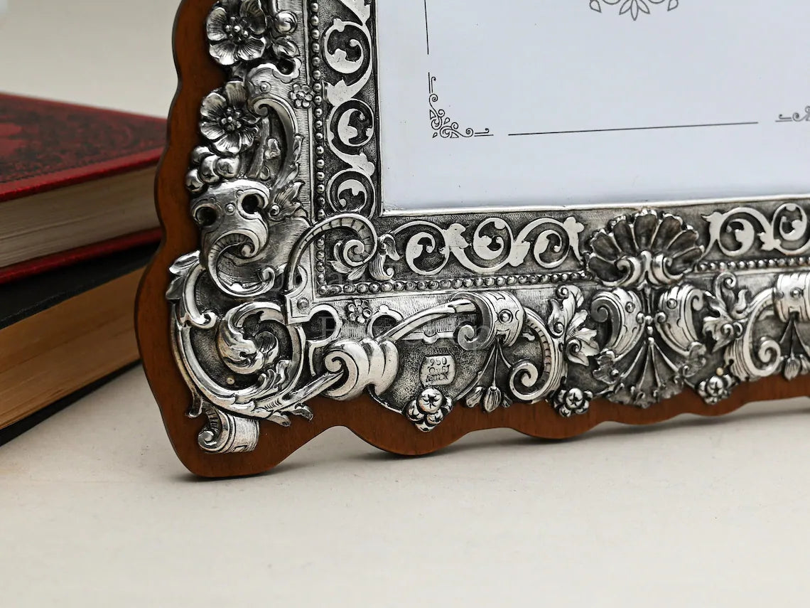Sterling Silver Photo Frame Gift • Hallmarked Silver • Antique Elegant Classic Home Decor | Family Photo Frame Luxury | Wedding Frame Gift