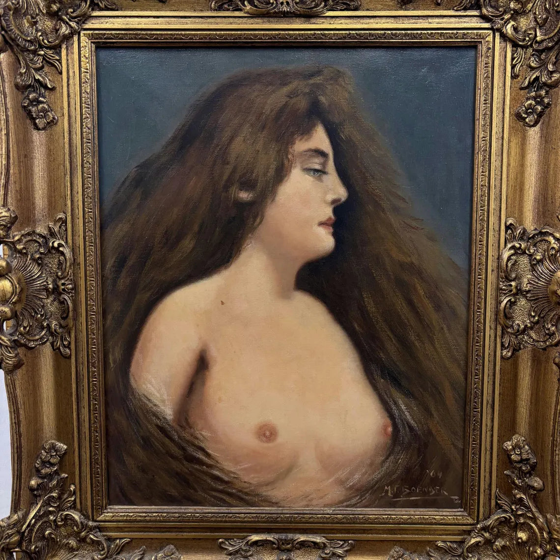 Antique Portrait Oil Painting "Young Woman" Traditional Artwork