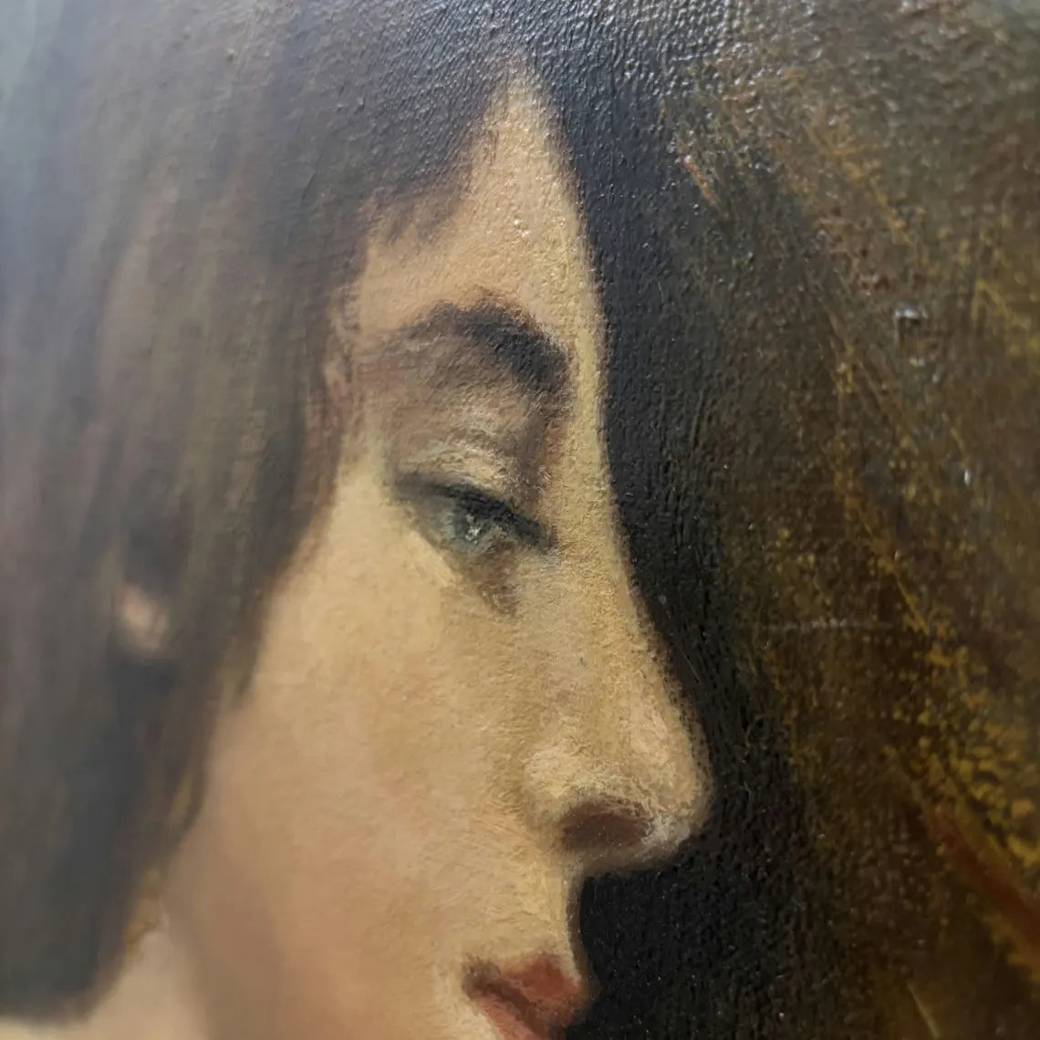 Antique Portrait Oil Painting "Young Woman" Traditional Artwork